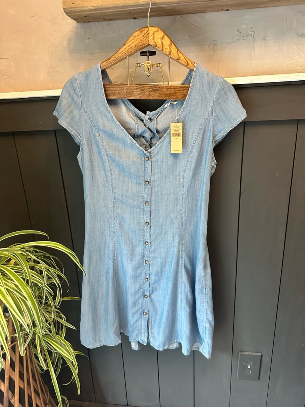 NEW American Eagle Outfitters Light Blue Corset Back Denim Dress Size L